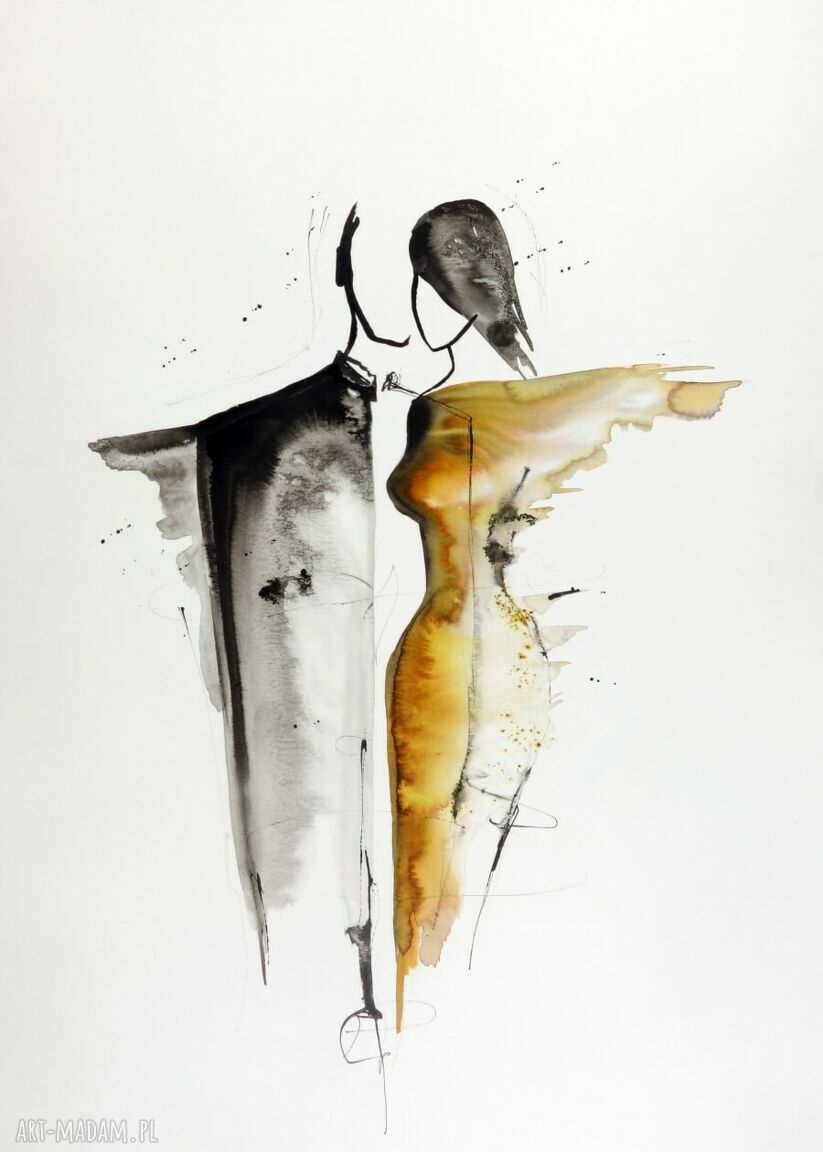 Obraz 50x70 cm ręcznie malowany tuszem abstrakcja czarno biała z certyfikatem autentyczności (sprzedany)