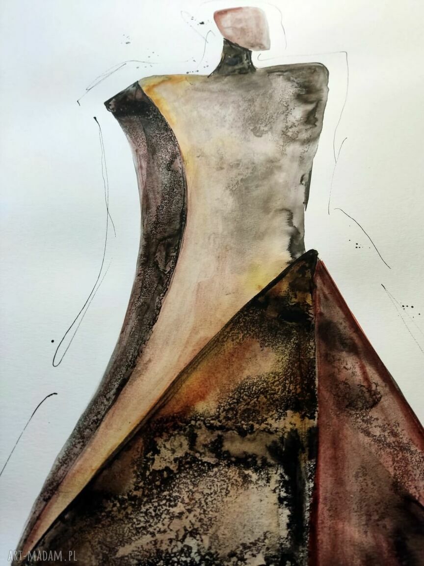 Obraz 50x70 cm ręcznie malowany tuszem - czarno-biała abstrakcja do salonu