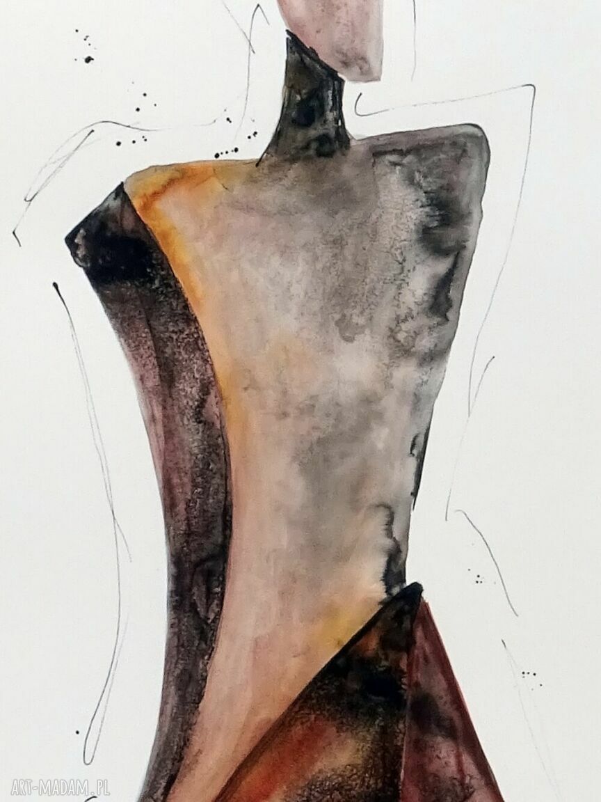 Obraz 50x70 cm ręcznie malowany tuszem - czarno-biała abstrakcja do salonu