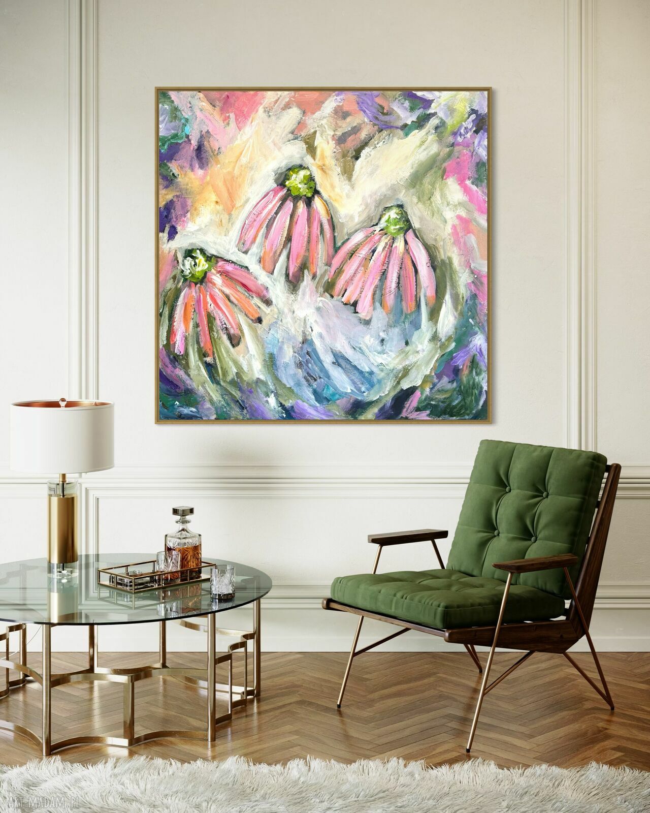 Ręcznie malowany obraz 80x80 cm - kolorowa abstrakcja na płótnie