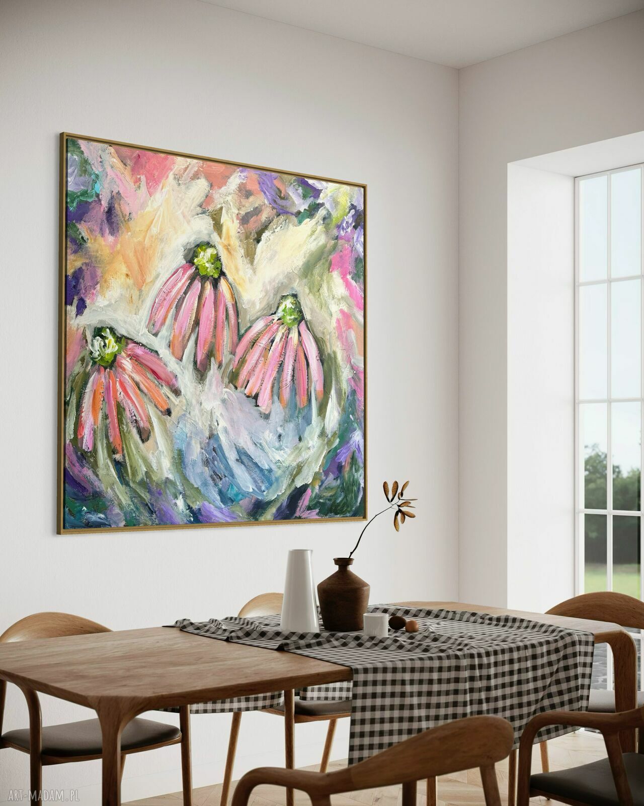 Ręcznie malowany obraz 80x80 cm - kolorowa abstrakcja na płótnie