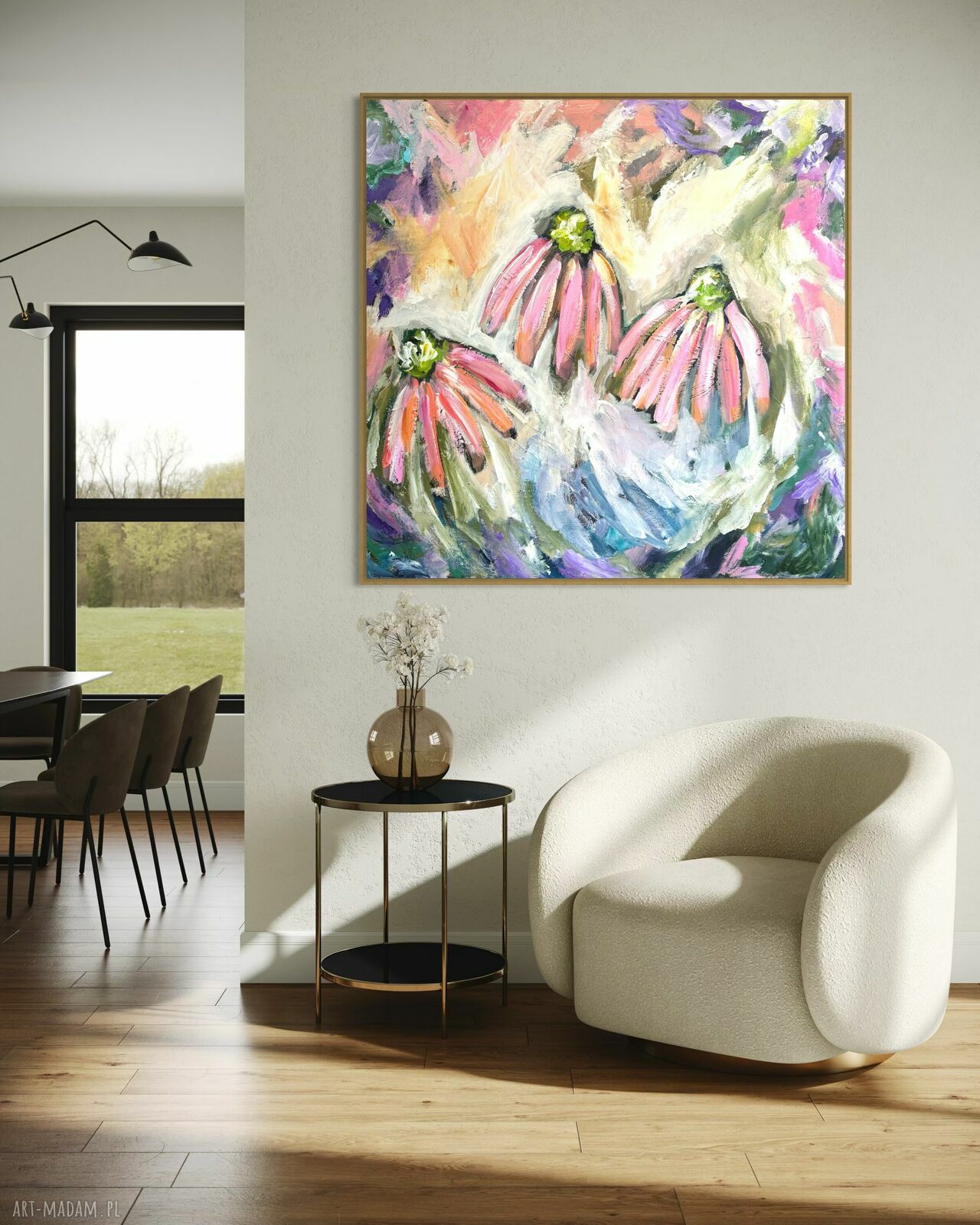 Ręcznie malowany obraz 80x80 cm - kolorowa abstrakcja na płótnie