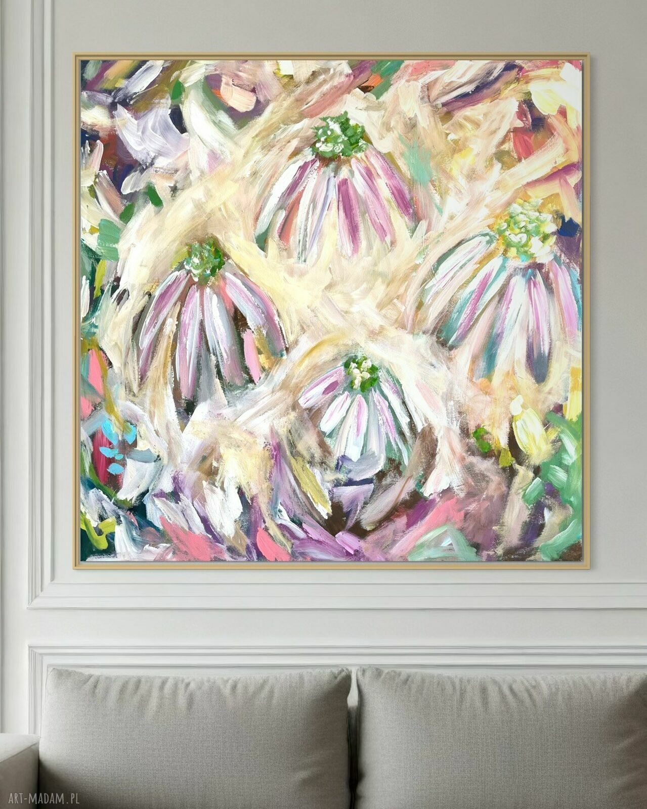 Obraz 90x90 cm w abstrakcji na płótnie - ręcznie malowany