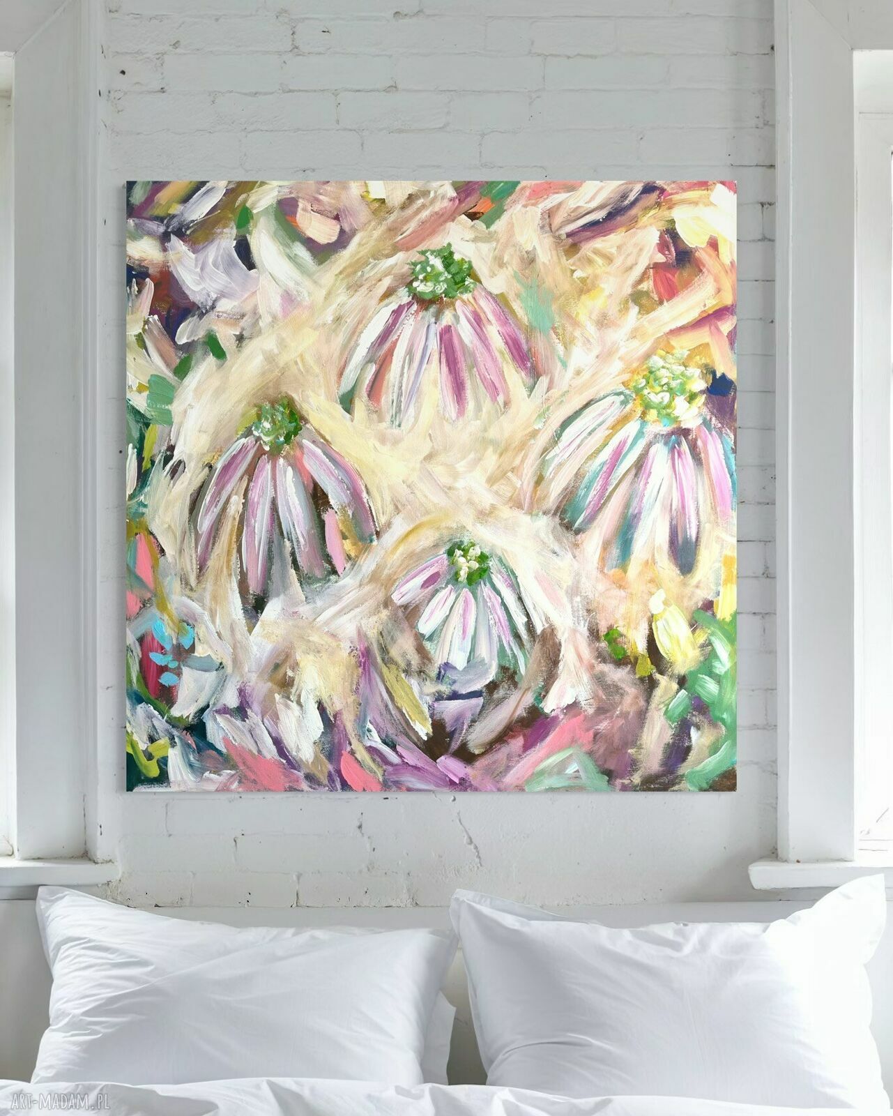Obraz 90x90 cm w abstrakcji na płótnie - ręcznie malowany