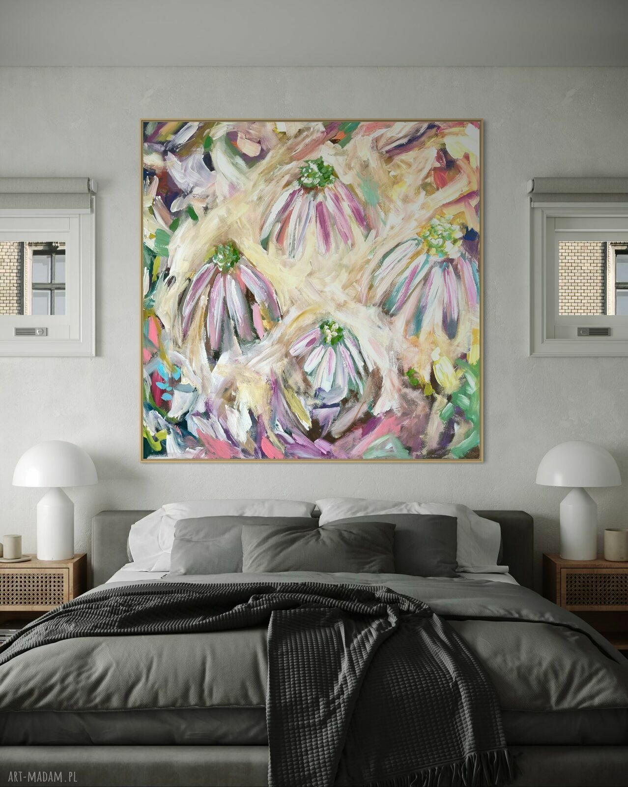 Obraz 90x90 cm w abstrakcji na płótnie - ręcznie malowany