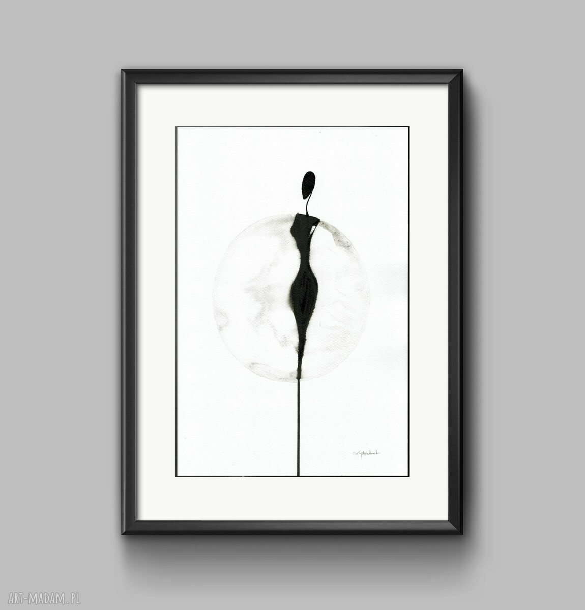Czarno-biała grafika ręcznie malowana tuszem 30x40 cm (A3) - minimalistyczny obraz na ścianę
