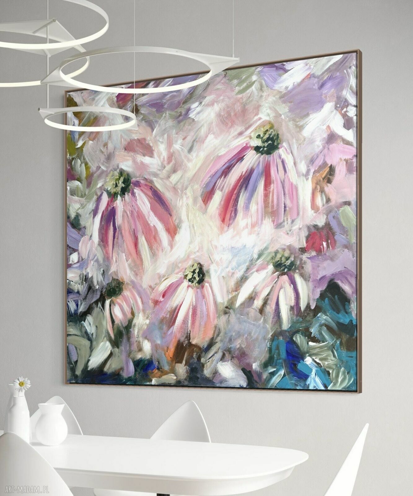 Obraz abstrakcyjne kwiaty 100x100 cm do salonu