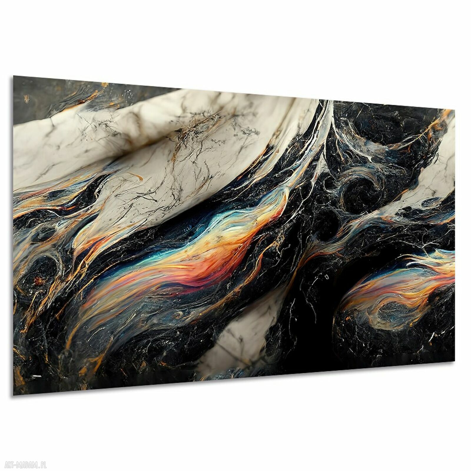 Obraz abstrakcyjny Fluid Art - czarny, złoty i kolorowy kosmos 120x80 cm