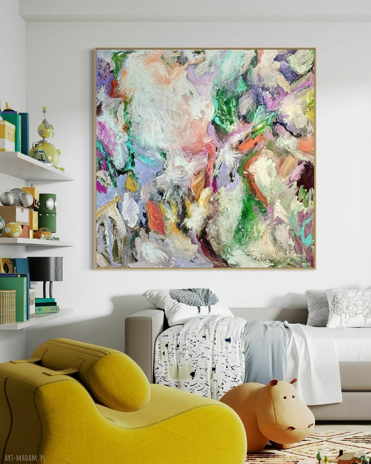 Nowoczesny obraz abstrakcja 110x110 cm do salonu - akryl na płótnie