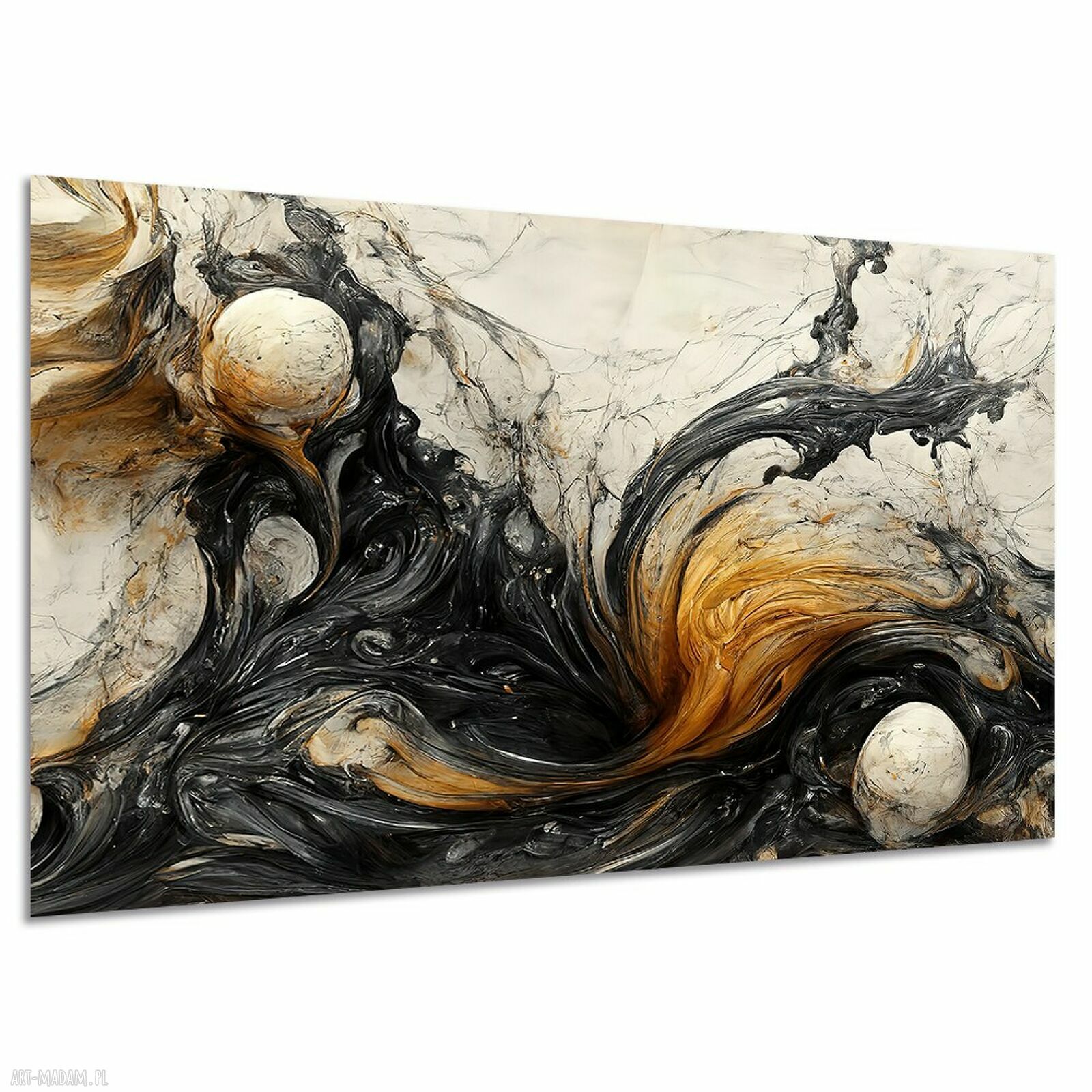 Czarno-beżowy obraz abstrakcyjny z kulkami 120x80 cm