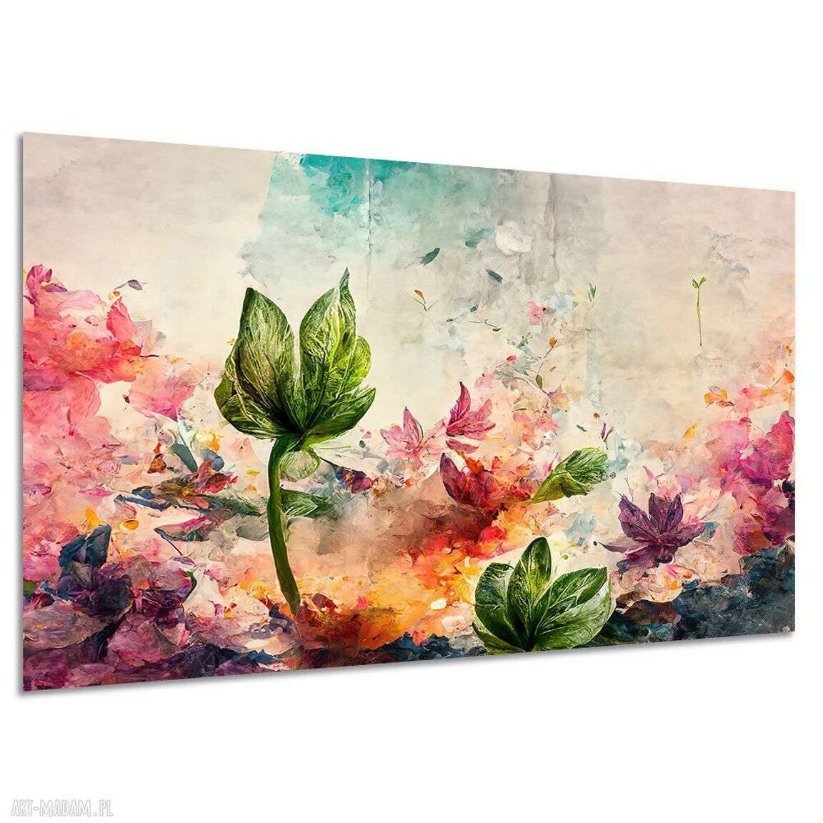 Abstrakcyjny obraz na płótnie z kwiatami i liśćmi 120x80 cm