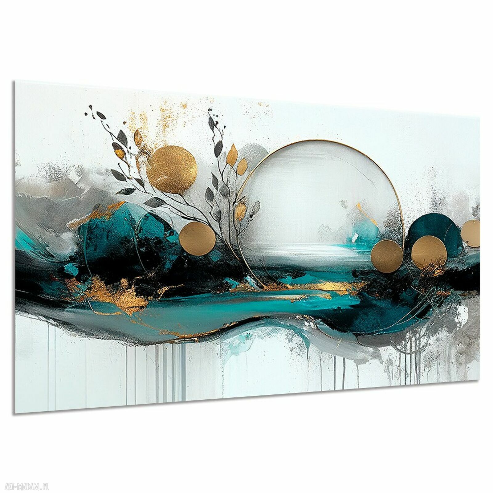 Obraz abstrakcyjny turkus i złoto 120x80 cm - nowoczesna dekoracja salonu