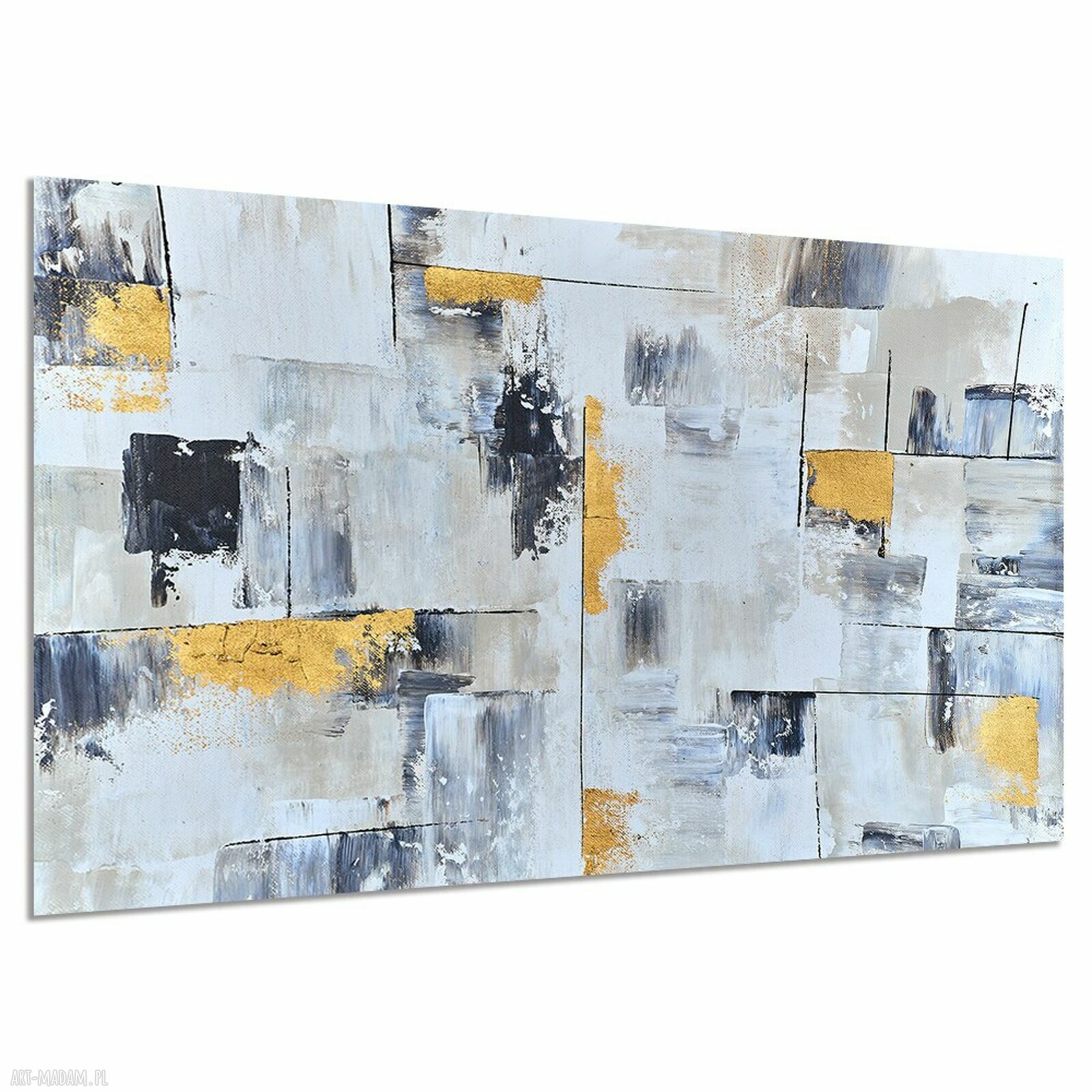 Biało-złoty obraz abstrakcyjny 120x80 cm - nowoczesna dekoracja ścienna