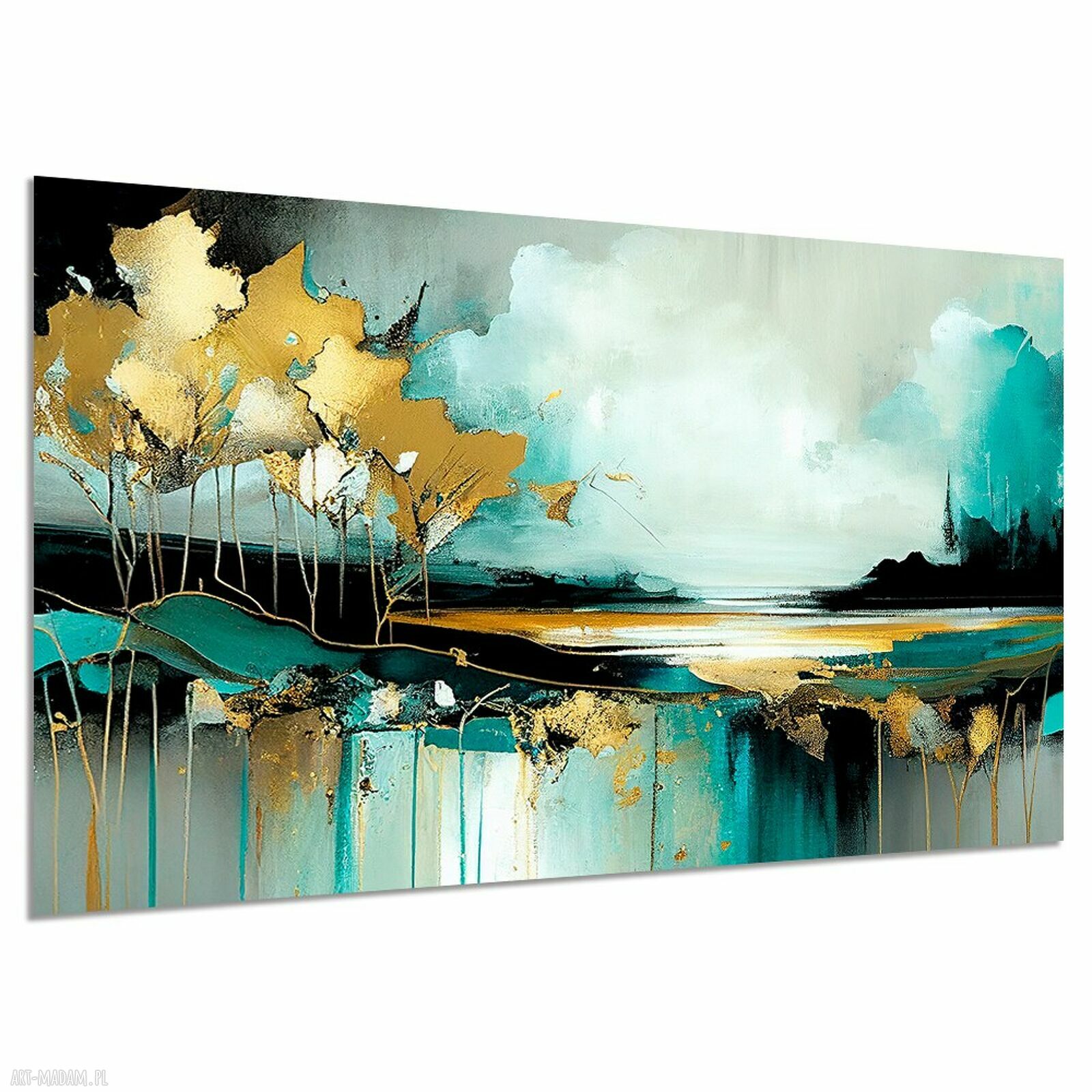 Obraz abstrakcyjny turkus i złoto - nowoczesny krajobraz 120x80 cm