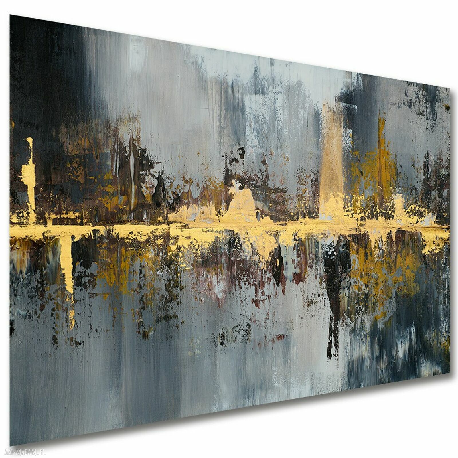 Abstrakcyjny obraz na płótnie 120x80 cm w złocie, szarości i czerni