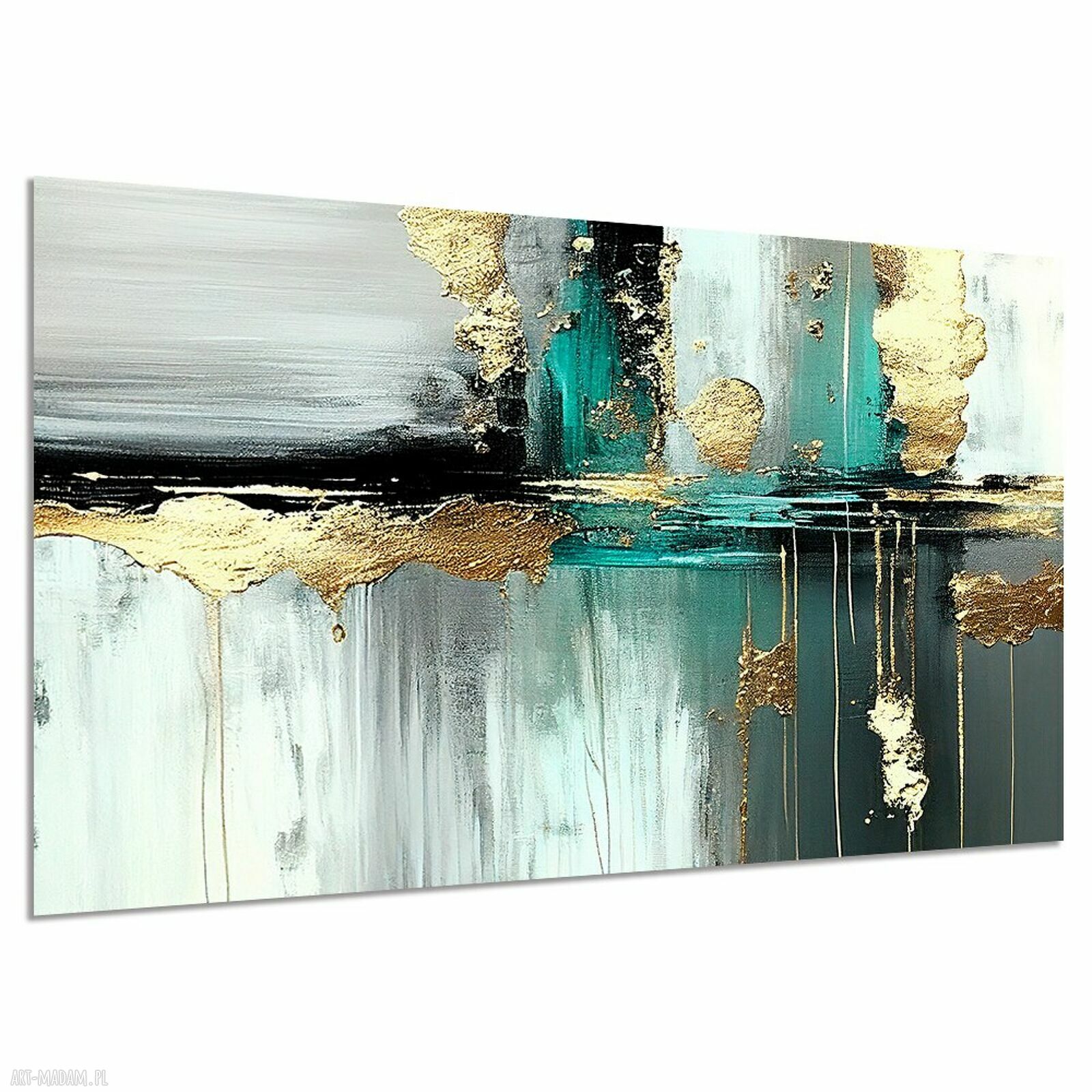 Obraz abstrakcyjny 3D - złoto, turkus i czerń 120x80 cm