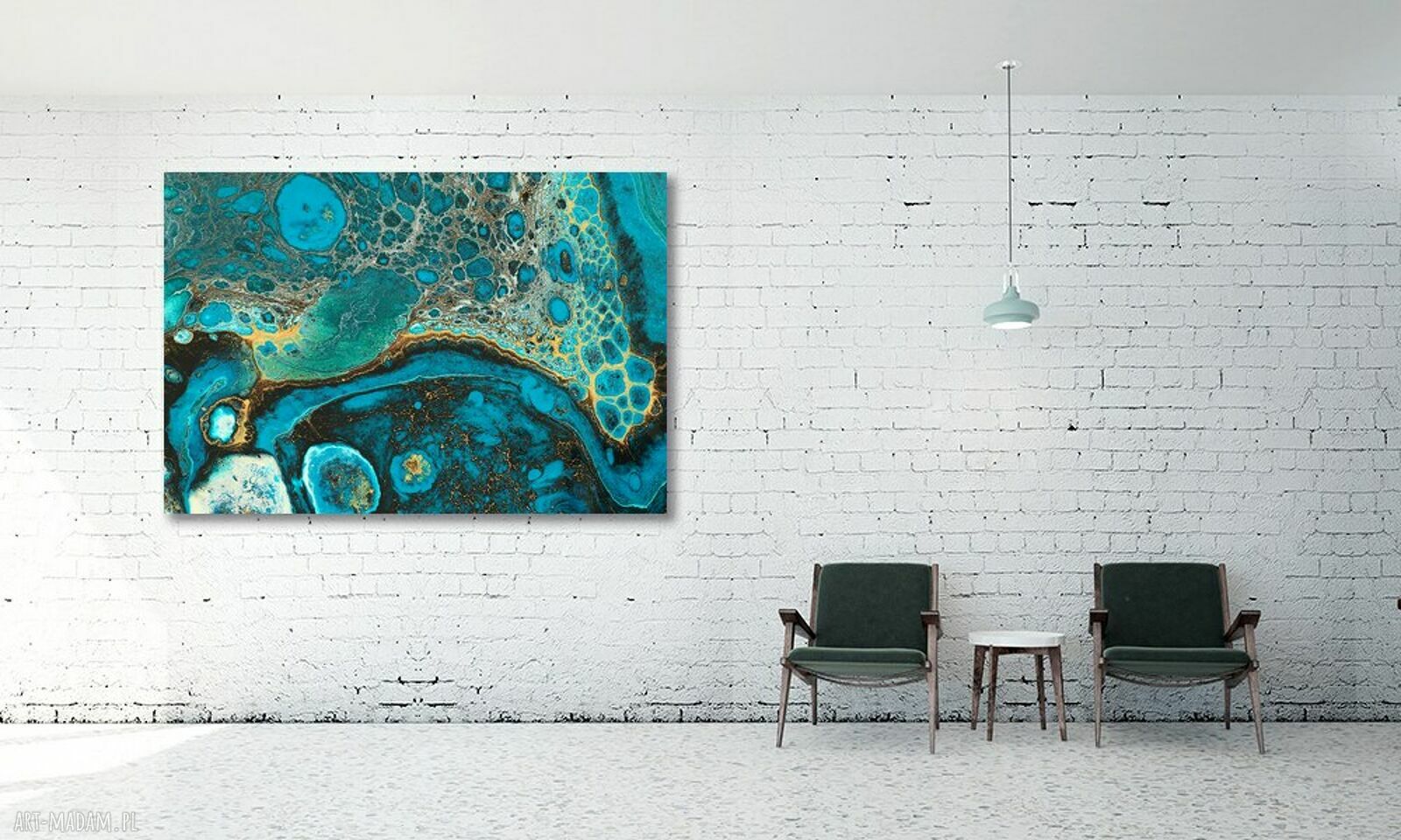 Turkusowo-złoty obraz abstrakcyjny na płótnie 120x80 cm