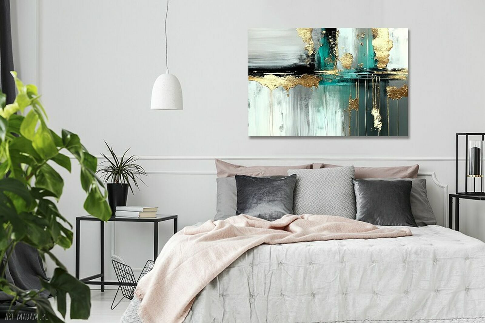 Obraz abstrakcyjny 3D - złoto, turkus i czerń 120x80 cm