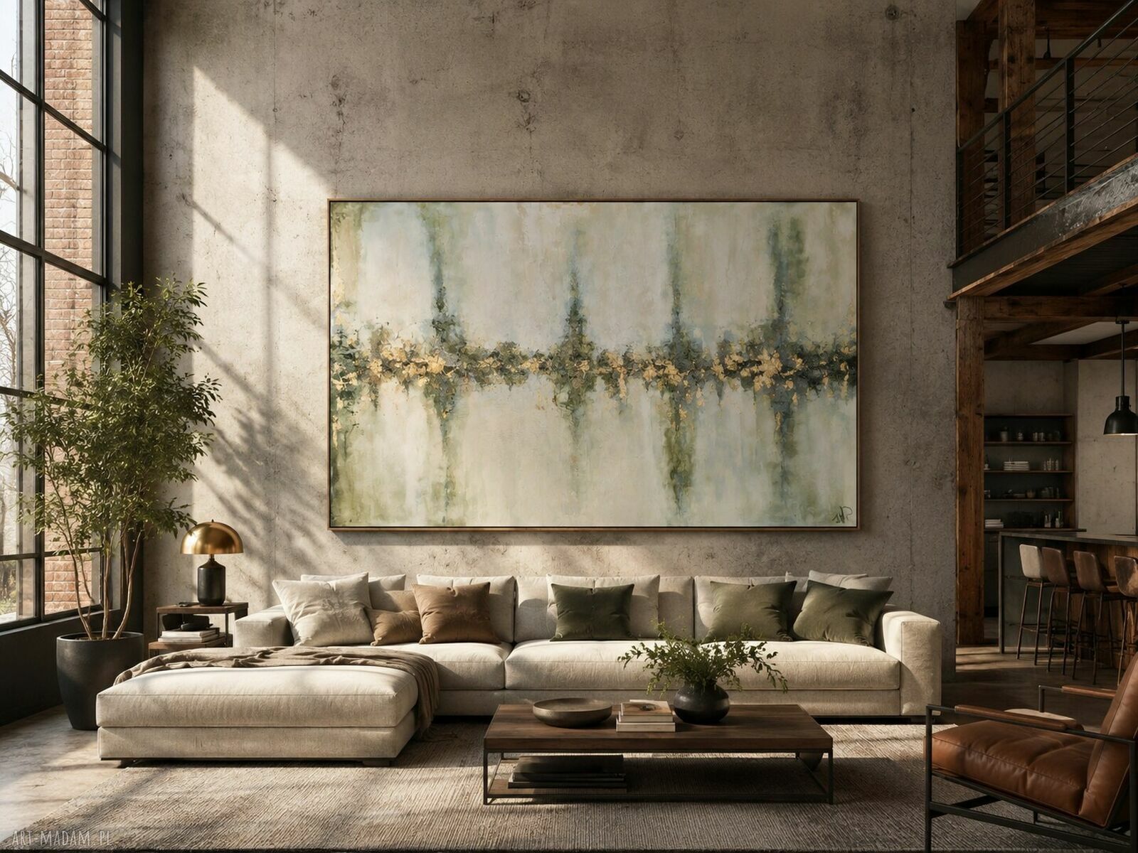 Zielony obraz abstrakcyjny na płótnie do salonu 140x80 cm