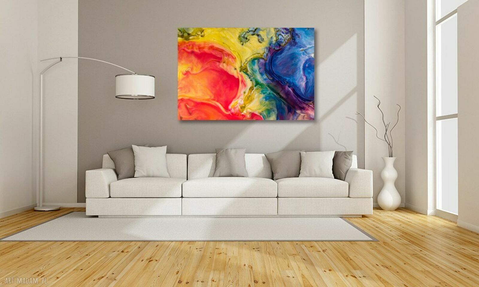 Obraz abstrakcyjny na płótnie 120x80 cm - płynne kolory czerwieni i niebieskiego