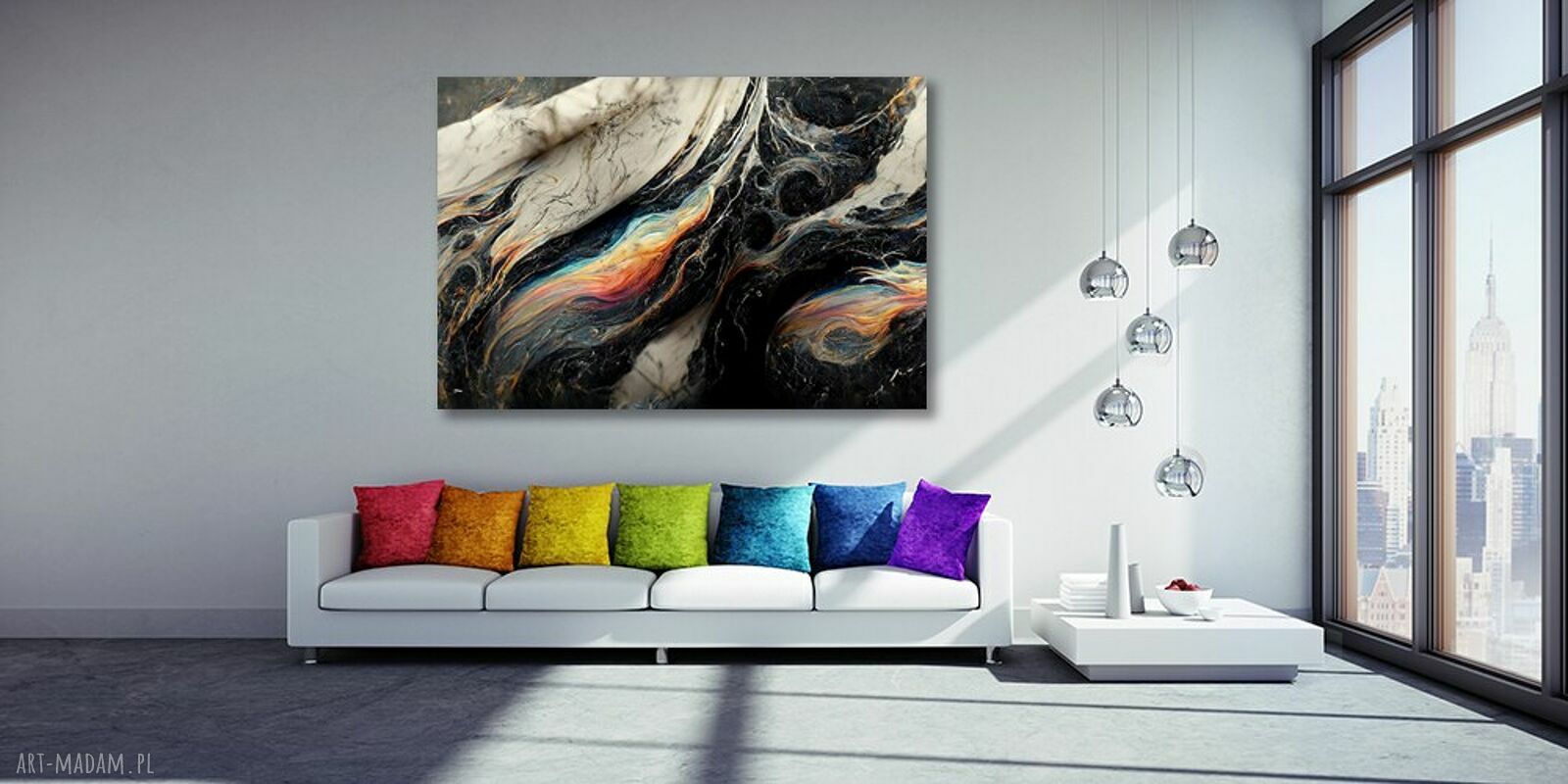 Obraz abstrakcyjny Fluid Art - czarny, złoty i kolorowy kosmos 120x80 cm