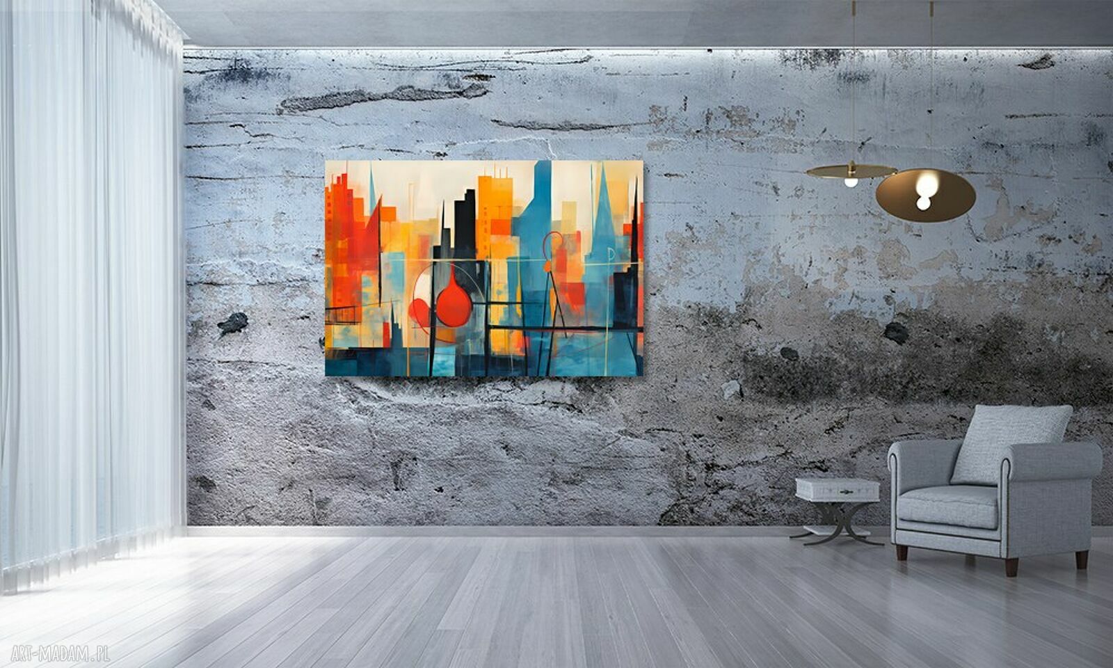 Obraz abstrakcyjny na płótnie 120x80 cm - nowoczesne miasto w czerwieni