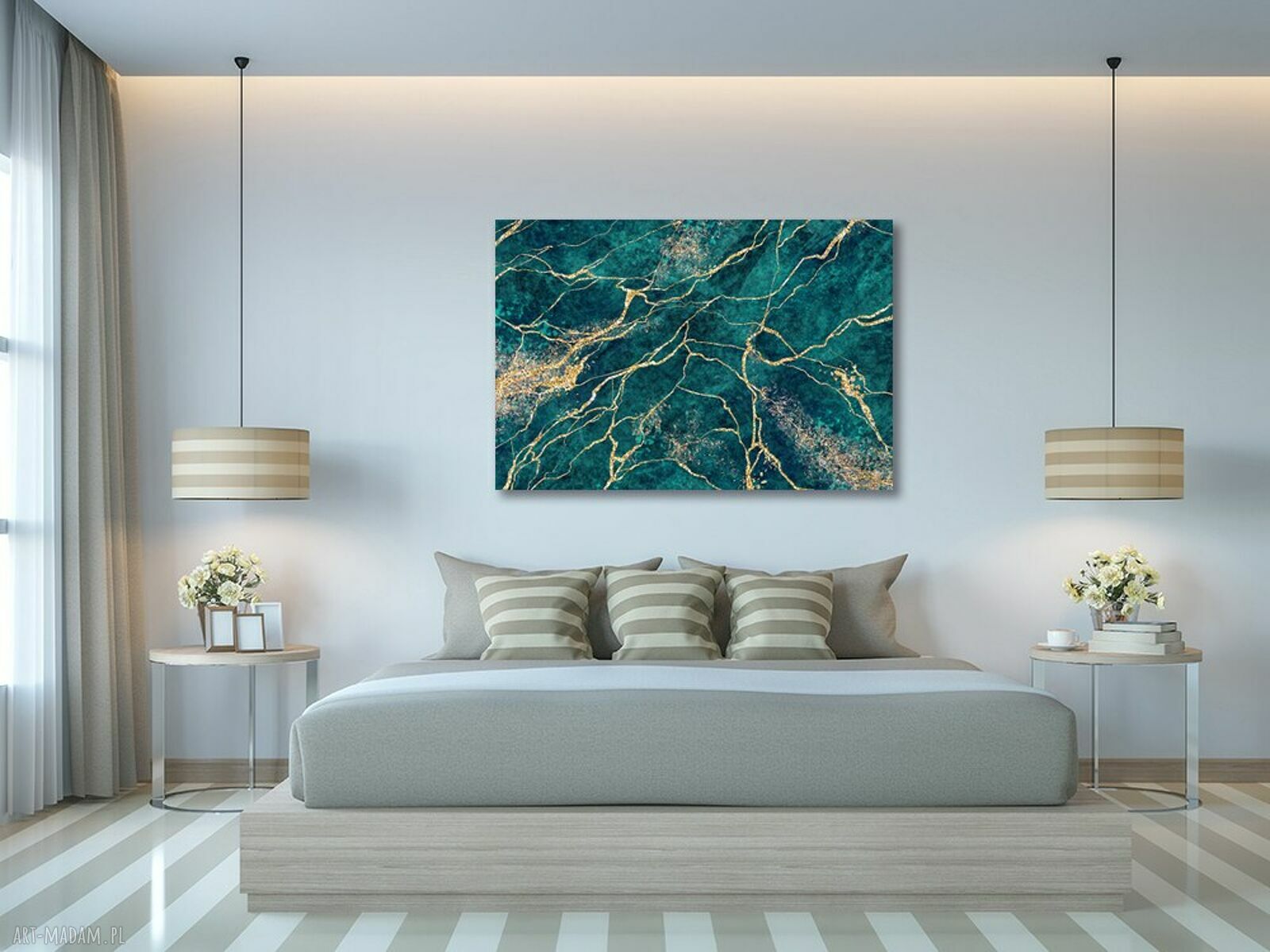 Obraz abstrakcyjny MARMUR - turkus i złoto 120x80 cm
