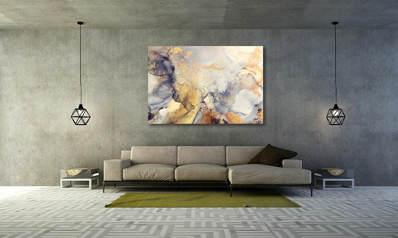 Abstrakcyjny obraz na płótnie z efektem płynnego marmuru - złoto i fiolet 120x80 cm