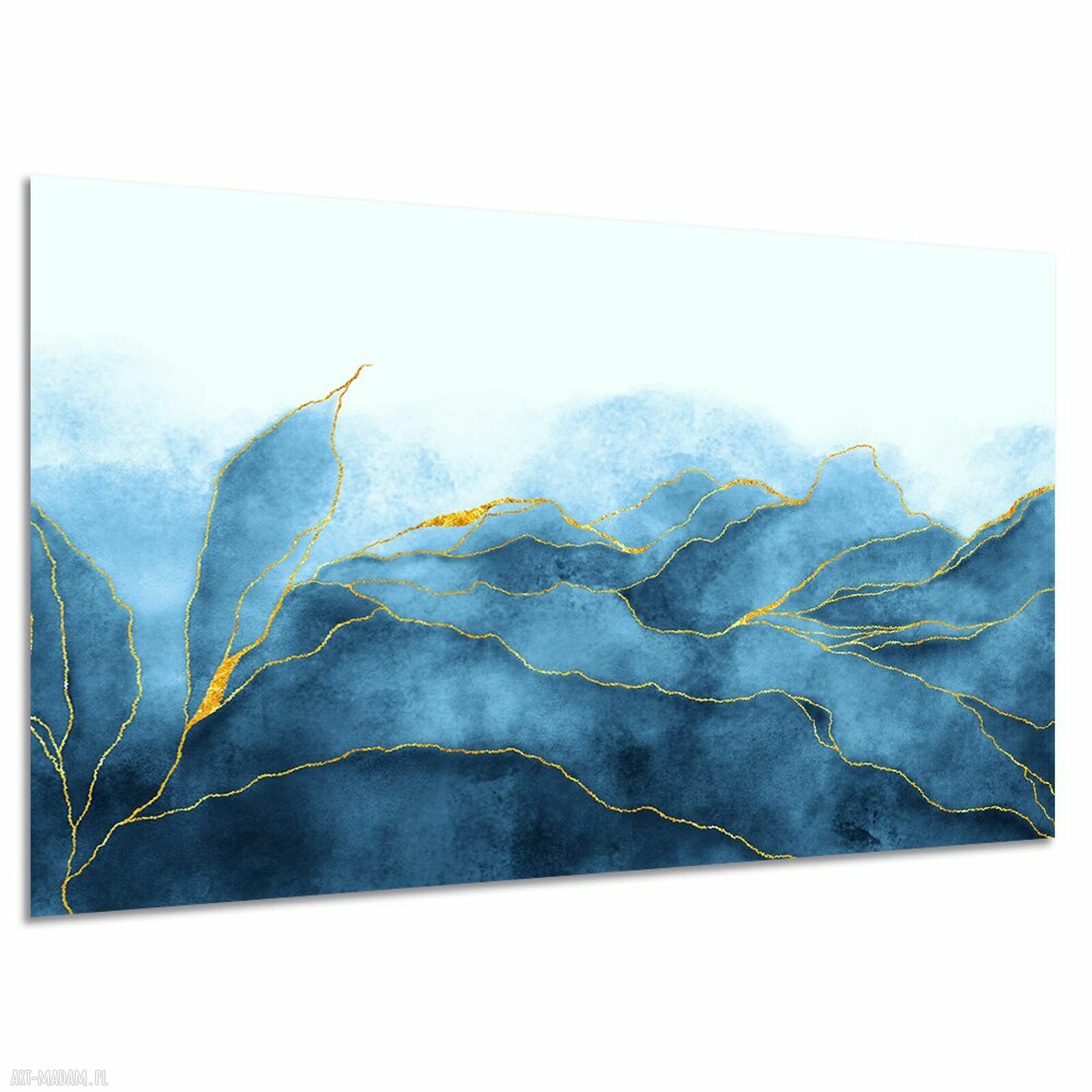Abstrakcyjny obraz gór na płótnie 120x80 cm w granacie i złocie