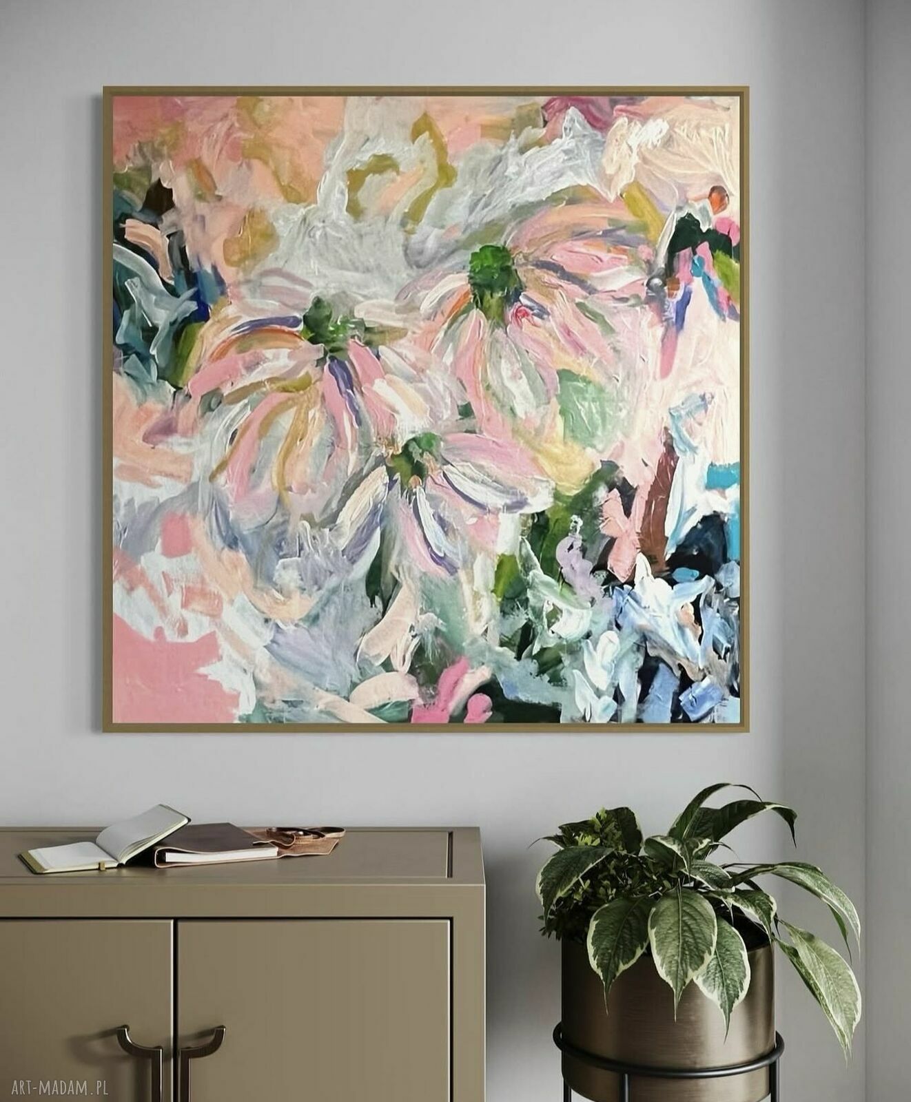 Obraz abstrakcyjny 80x80 cm z kwiatami - wydruk do salonu