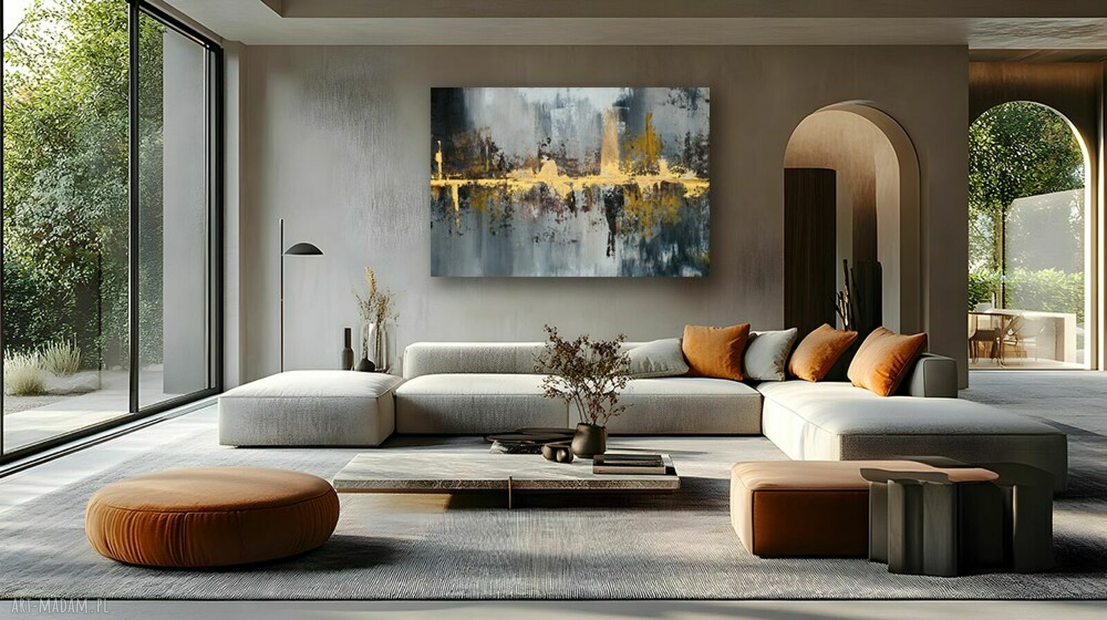 Abstrakcyjny obraz na płótnie 120x80 cm w złocie, szarości i czerni