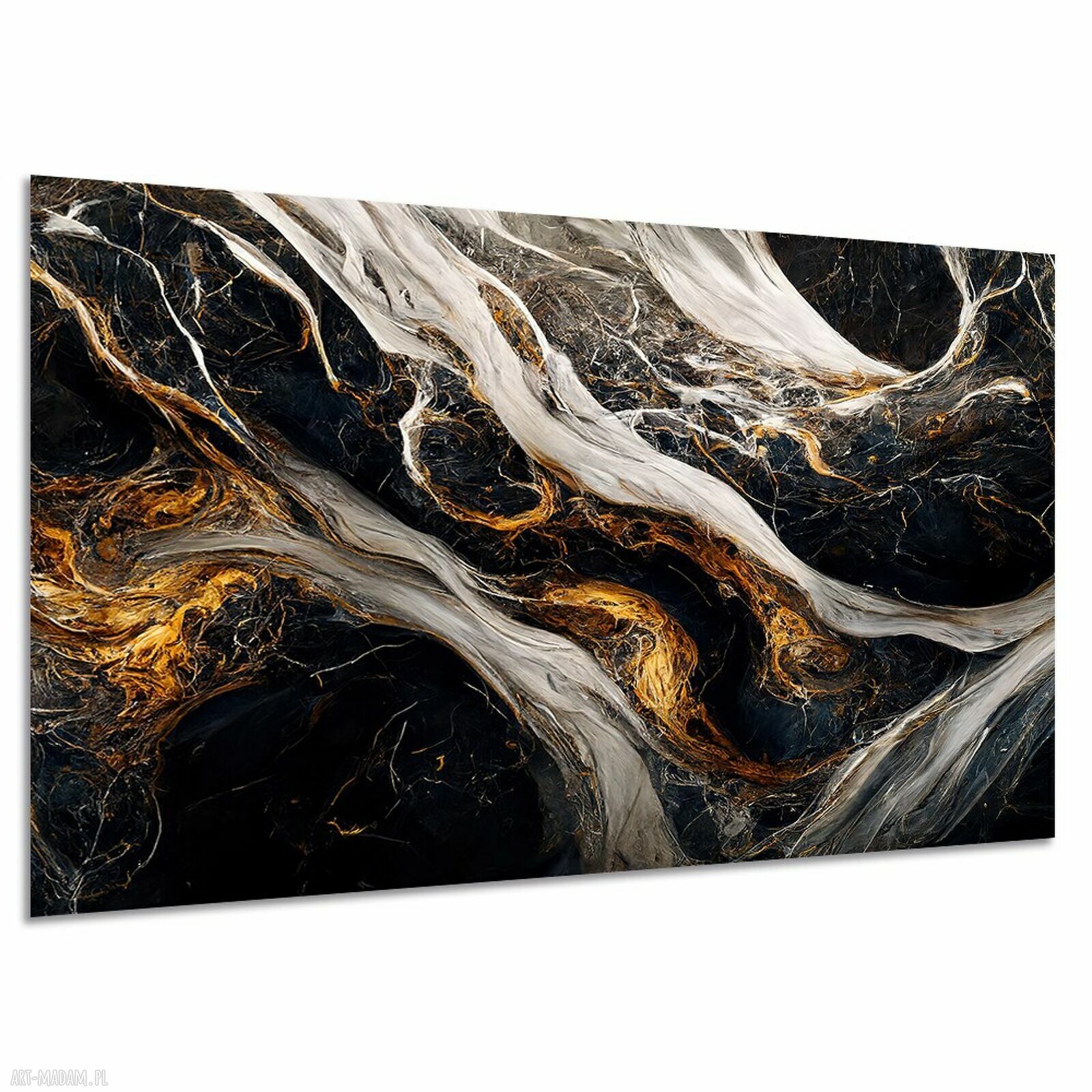 Obraz abstrakcyjny marmur 16 - złoto i czerń na płótnie 120x80 cm