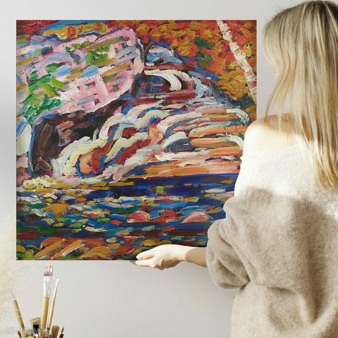 Obraz na płótnie 80x80 - abstrakcja malarska w geometrycznym stylu