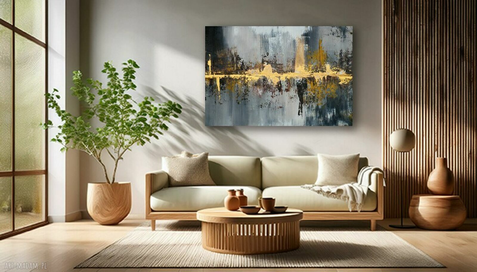 Abstrakcyjny obraz na płótnie 120x80 cm w złocie, szarości i czerni