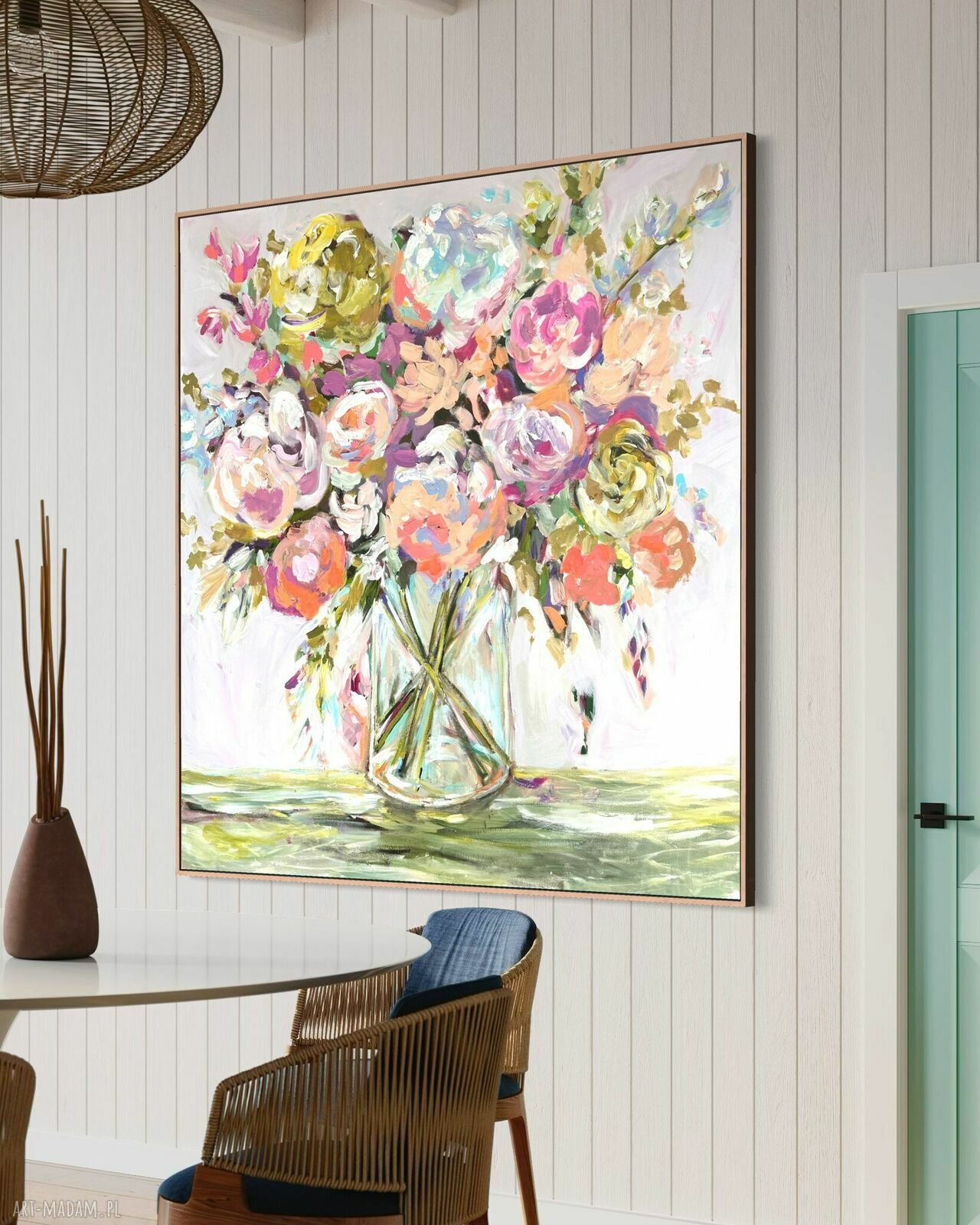 Obraz abstrakcja kwiaty 100x100 cm - nowoczesny, ręcznie malowany akryl