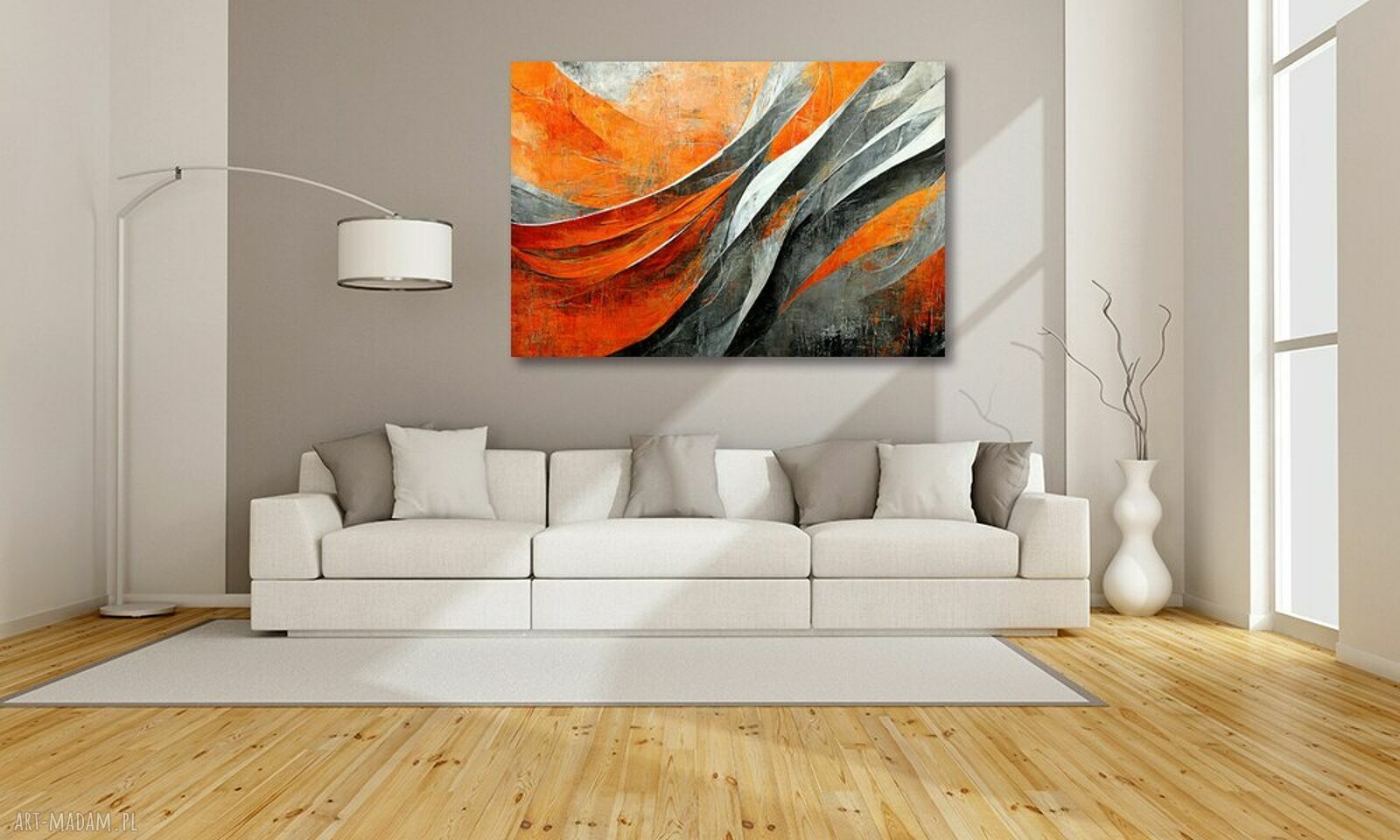 Obraz abstrakcyjny - pomarańczowo-szare fale 120x80 cm