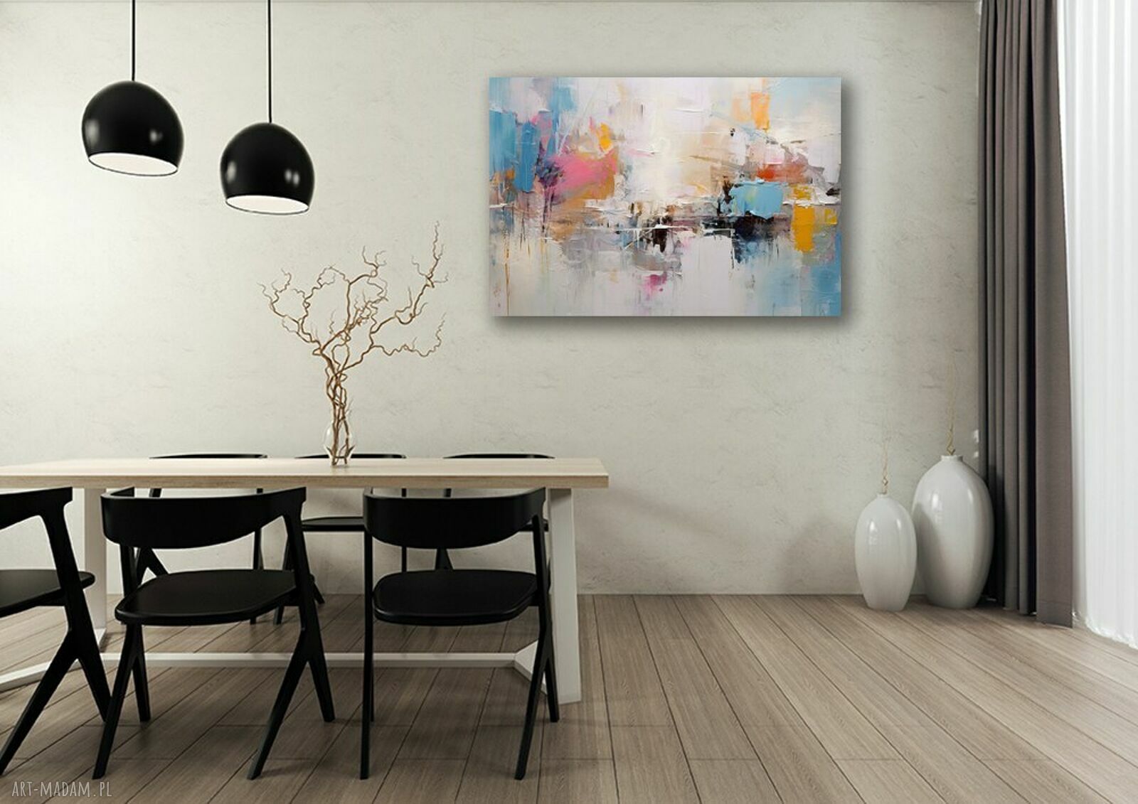 Obraz abstrakcyjny na płótnie 120 x 80 cm - niebieski, różowy i pastelowy