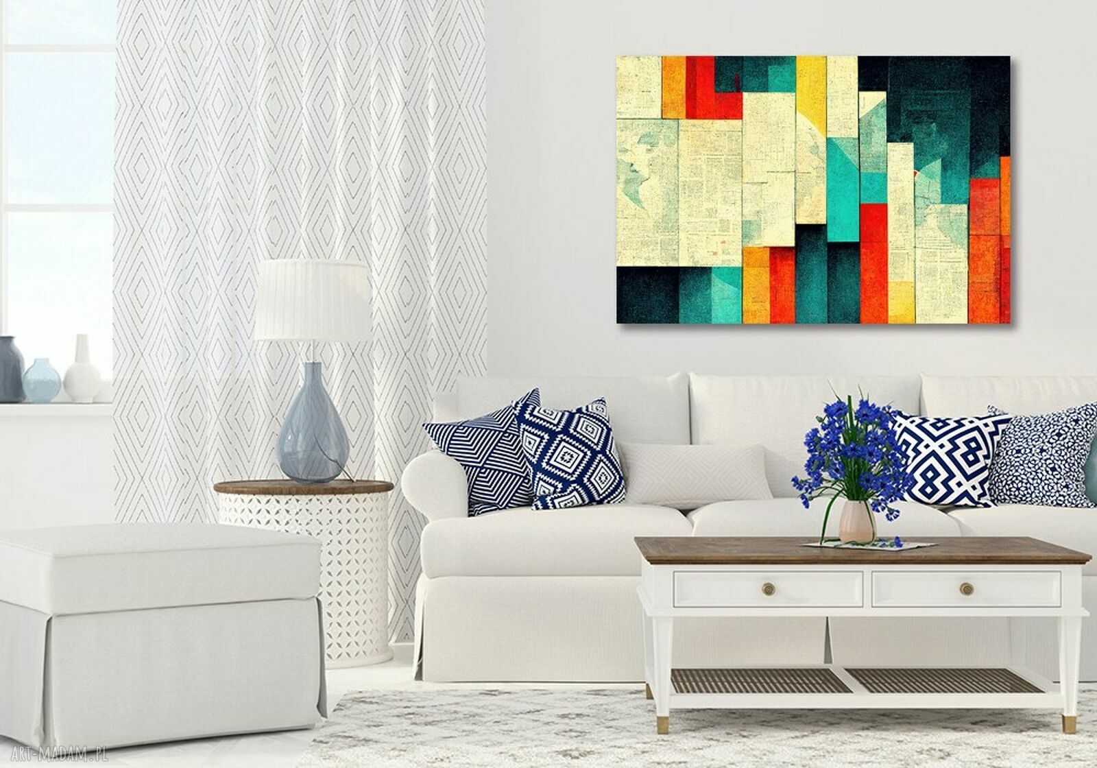 Obraz abstrakcyjny ABSTRAKCJA 27 - czerwone pionowe pasy na płótnie 120x80 cm