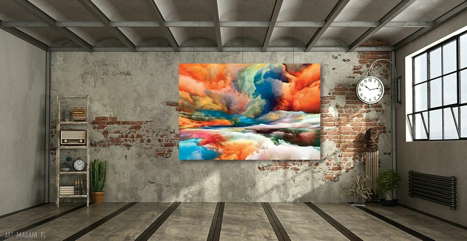 Obraz abstrakcyjny - kolorowe chmury w odcieniach pomarańczu i niebieskiego 120x80 cm