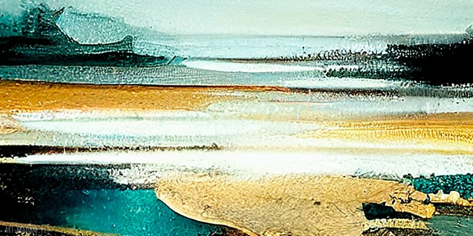 Obraz abstrakcyjny turkus i złoto - nowoczesny krajobraz 120x80 cm