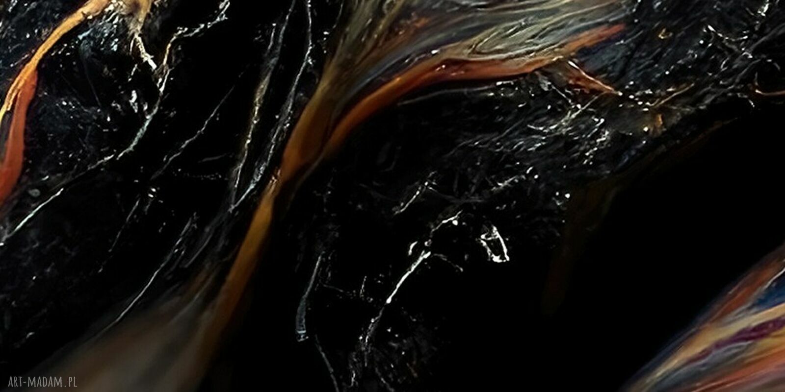 Obraz abstrakcyjny Fluid Art - czarny, złoty i kolorowy kosmos 120x80 cm