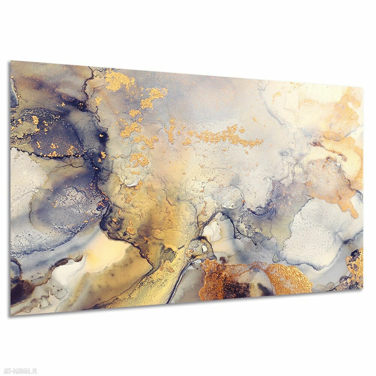 Abstrakcyjny obraz na płótnie z efektem płynnego marmuru - złoto i fiolet 120x80 cm