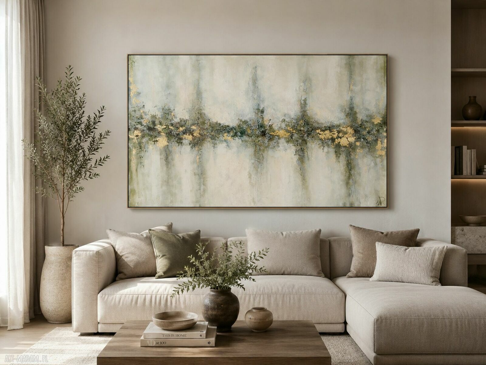 Zielony obraz abstrakcyjny na płótnie do salonu 140x80 cm