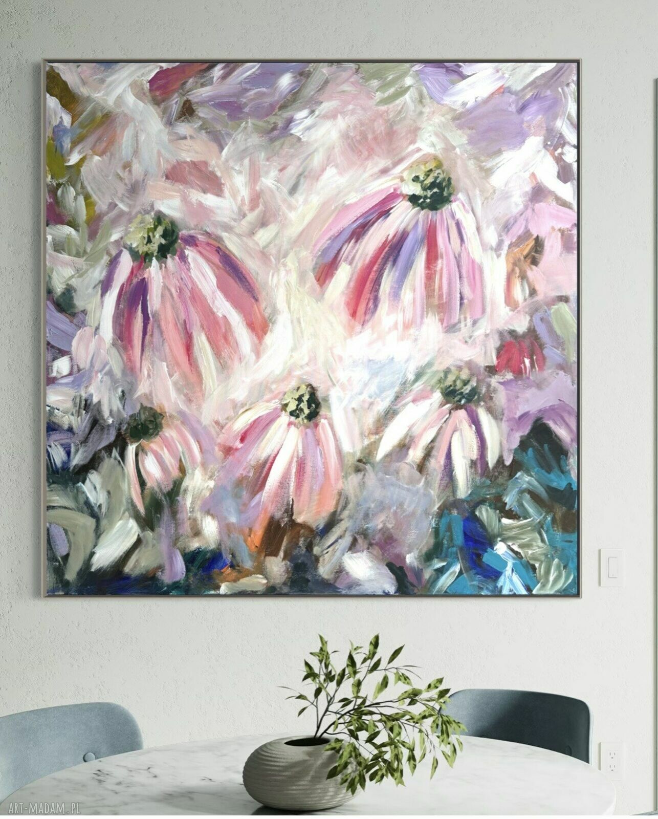 Obraz abstrakcyjne kwiaty 100x100 cm do salonu