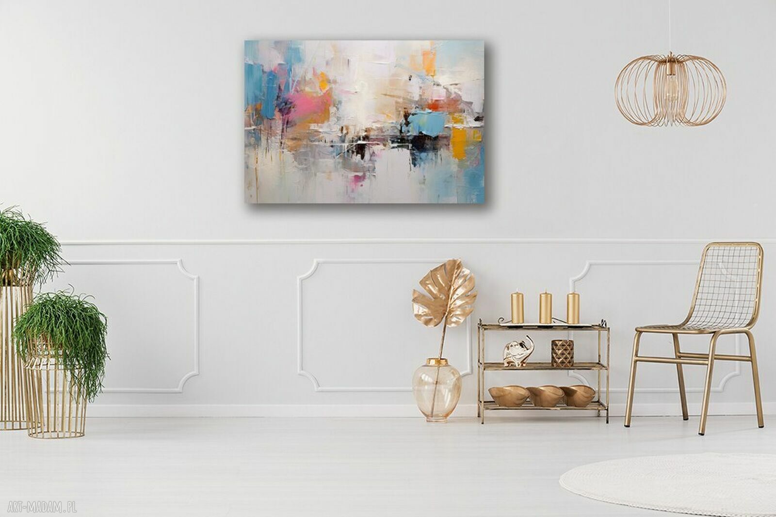 Obraz abstrakcyjny na płótnie 120 x 80 cm - niebieski, różowy i pastelowy