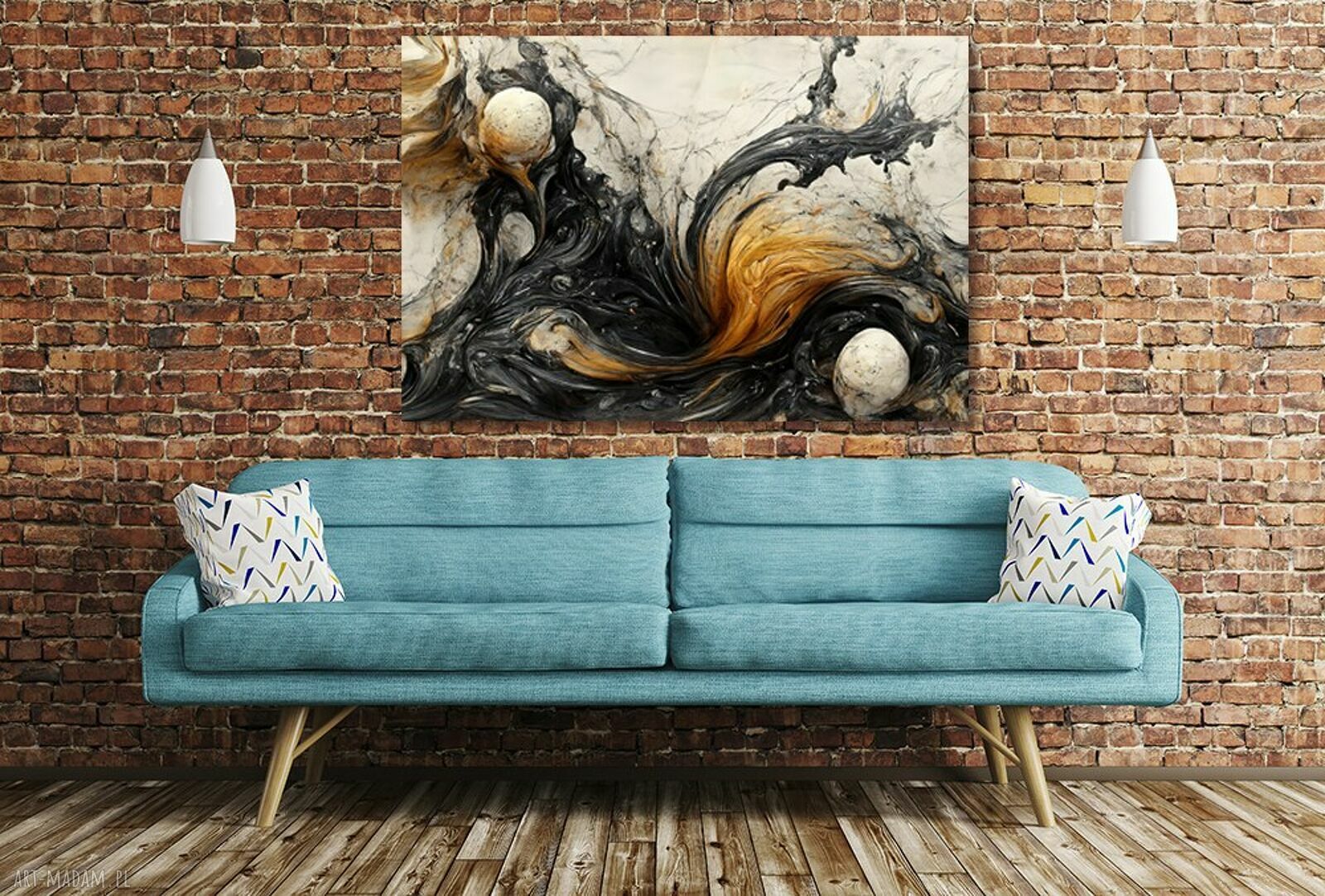 Czarno-beżowy obraz abstrakcyjny z kulkami 120x80 cm