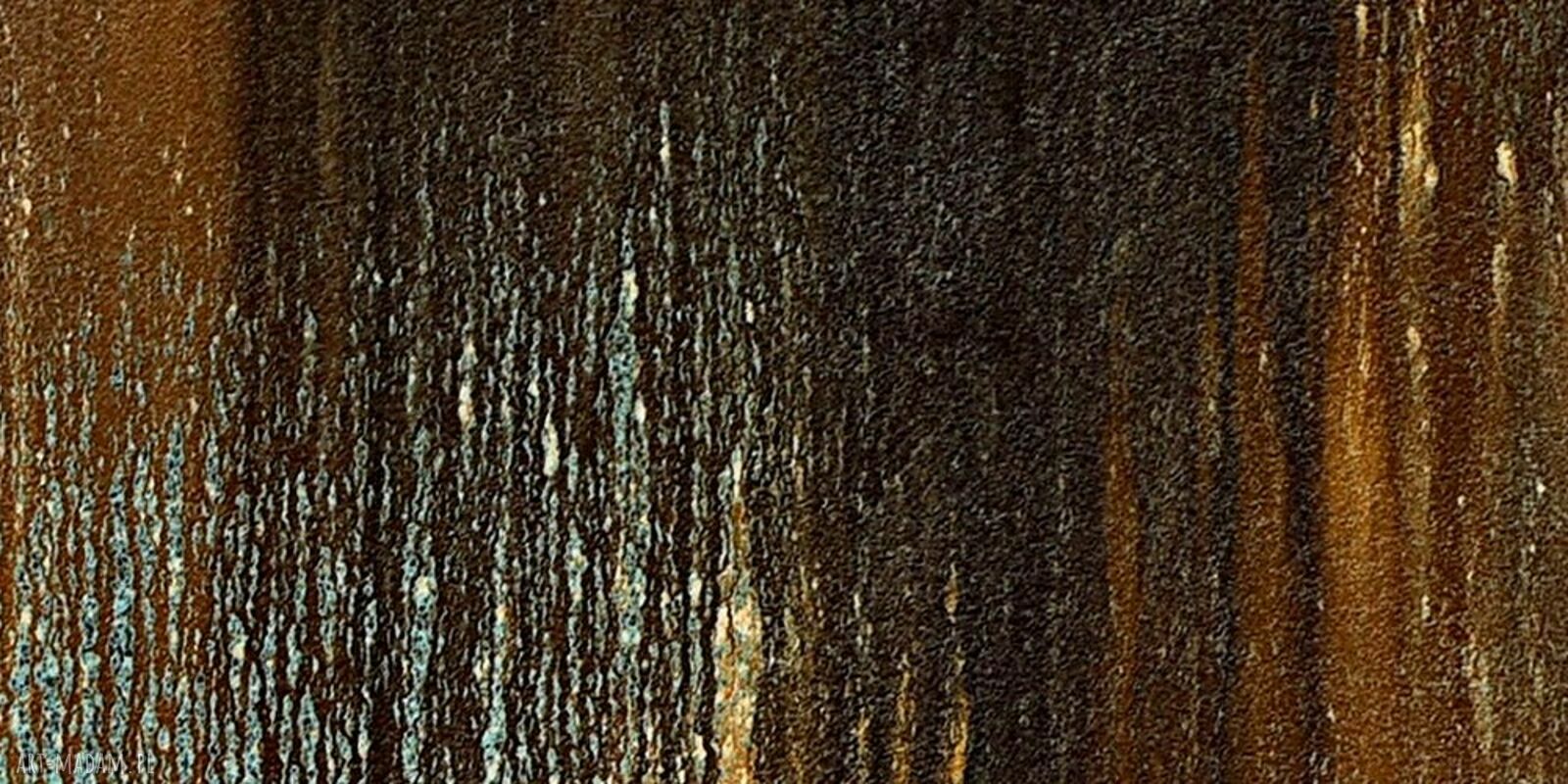Nowoczesny obraz abstrakcyjny na płótnie - brązowe i turkusowe zacieki 120x80 cm