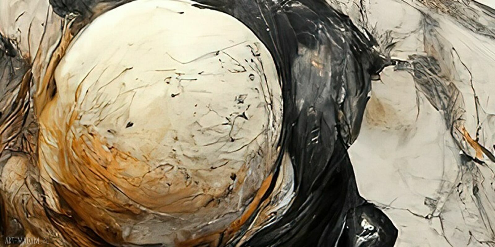Czarno-beżowy obraz abstrakcyjny z kulkami 120x80 cm