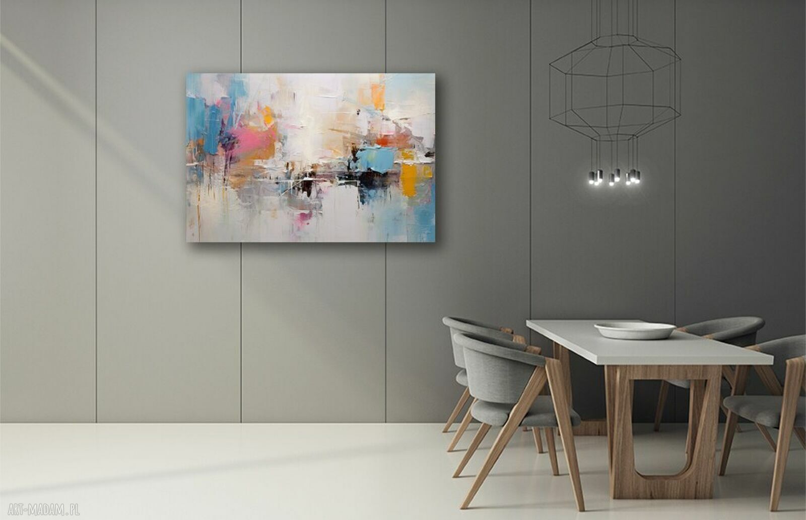 Obraz abstrakcyjny na płótnie 120 x 80 cm - niebieski, różowy i pastelowy