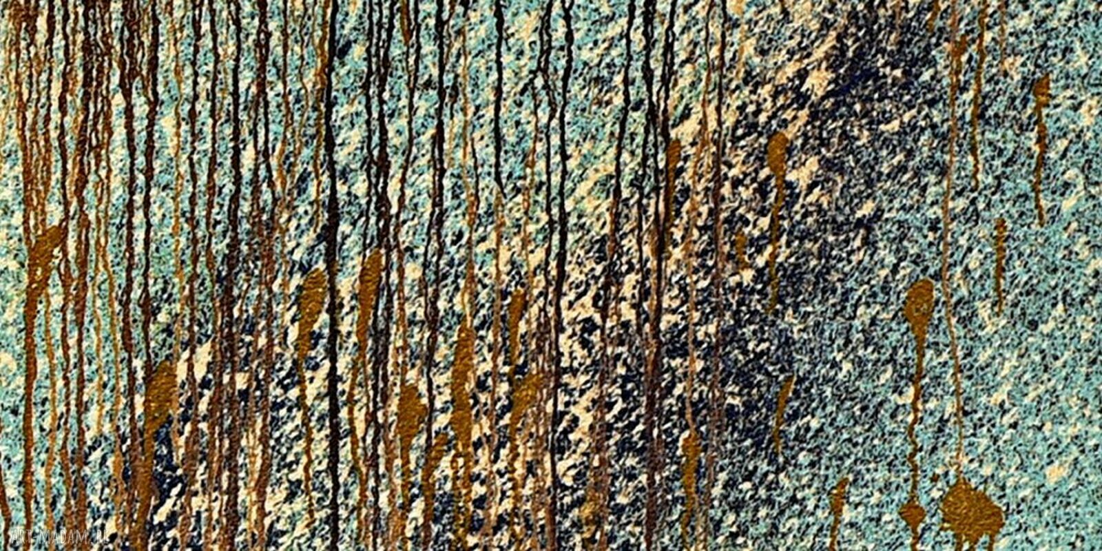 Nowoczesny obraz abstrakcyjny na płótnie - brązowe i turkusowe zacieki 120x80 cm